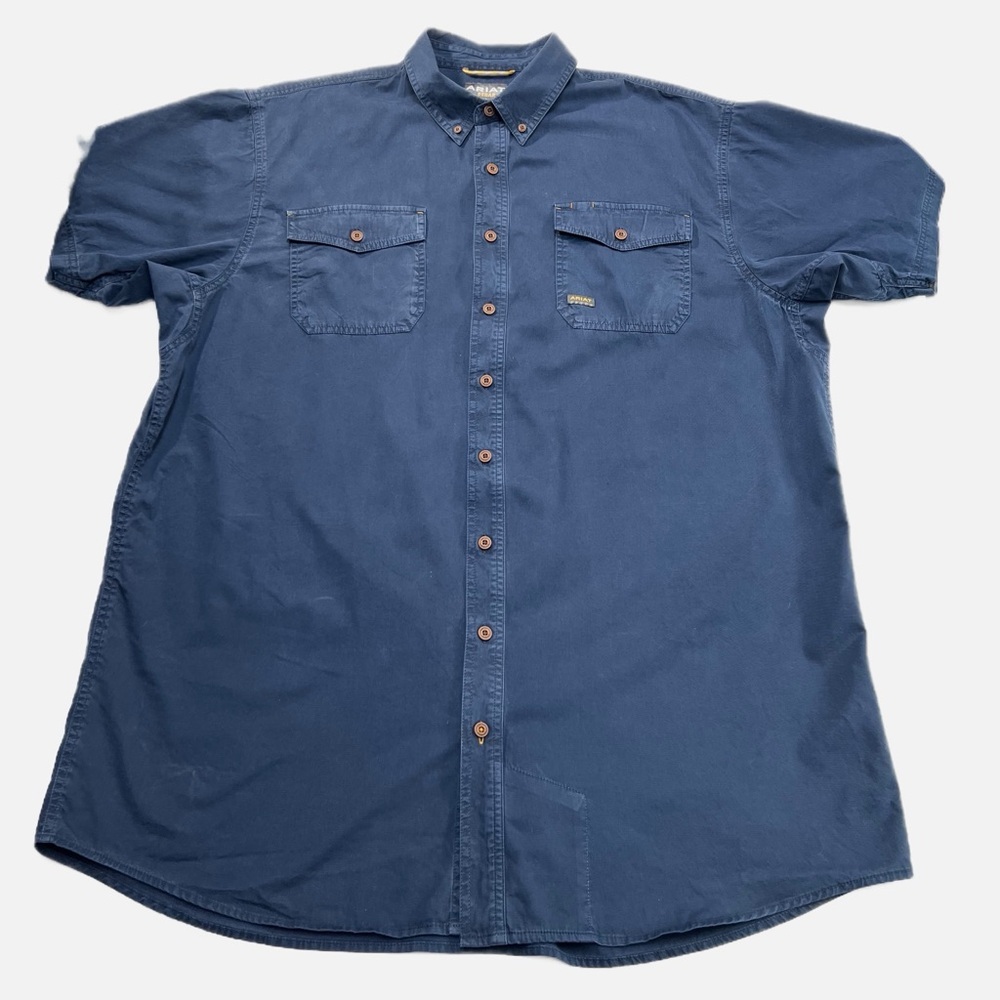 Ariat Rebar Blue Cotton Work Shirt Mens Size XXL Tall Button Front Utility EUC - Picture 4 of 13